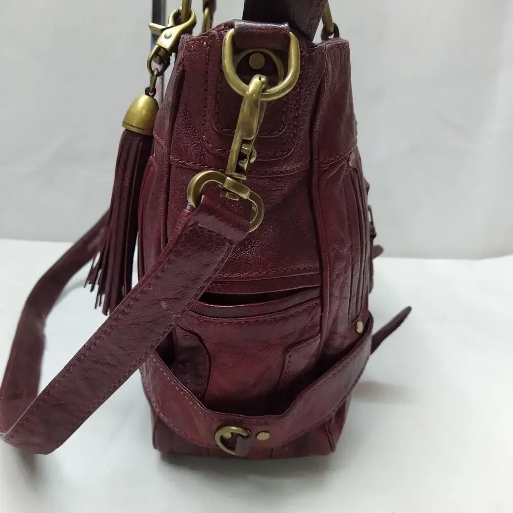 Rebecca Minkoff Rapture Burgundy Leather Tassel Double Handles Satchel Bag